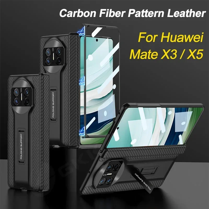 Magnetic Hinge Leather All-included Case For Huawei Mate X5 Outer Screen Glass Back Plastic Frame Hard Cover Huawei Mate X3 Case