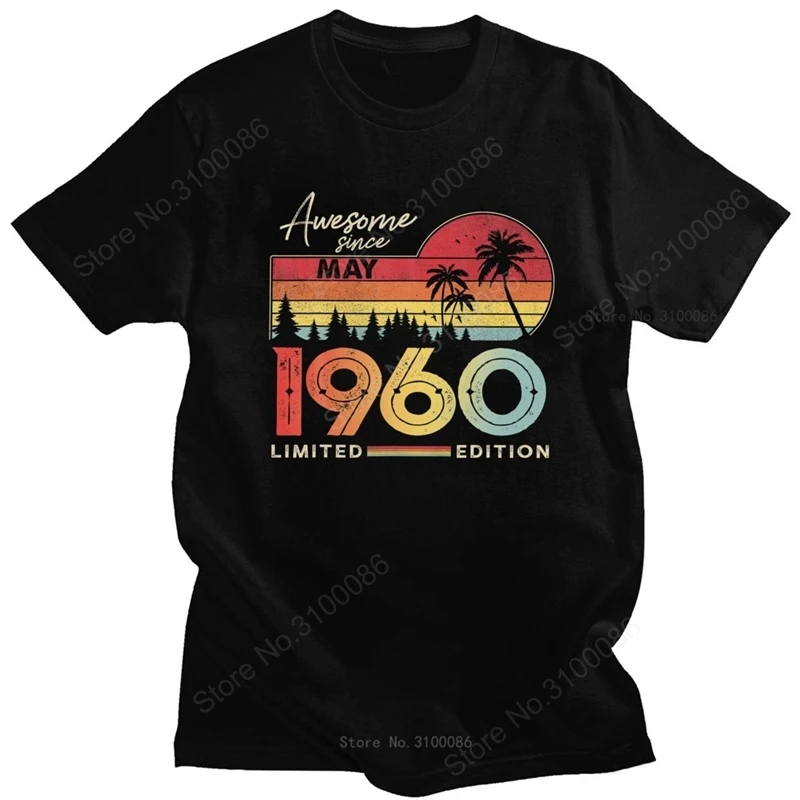 Vintage 1960 60th Birthday Tshirt Men Short Sleeved 60 Years Old Gift Sunset Tee Tops  Cotton Awesome Since May T Shirt