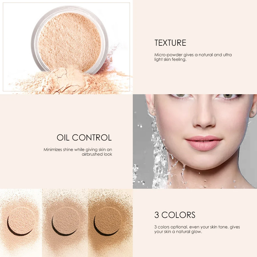 FOCALLURE Makeup Face Powder 3 Colors Makeup Waterproof Loose Cover Powder Skin Finish Oil Control