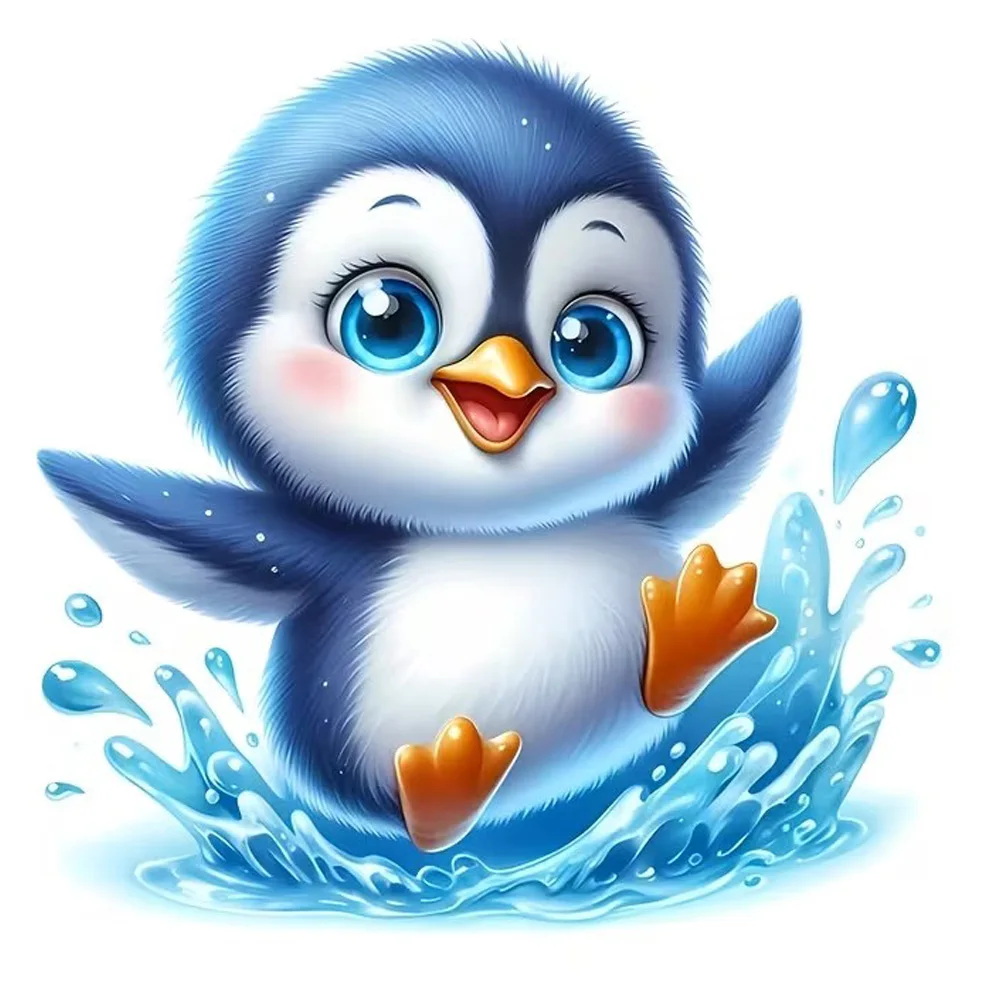 15x15cm Cute Penguin Baby Water Play Car Sticker, Waterprooof, Suitable for Car,  Van, SUV, Motorcycle, Wall, Bumper, Window