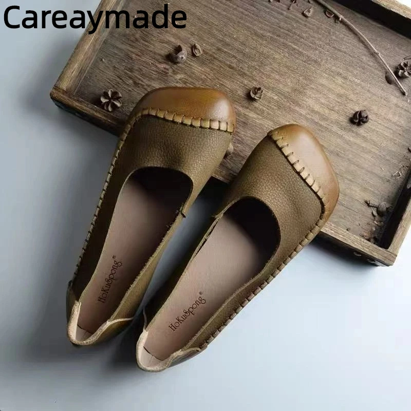 

Careaymade-женская обувь из натуральной кожи, одинарные туфли с лесом и неглубоким носком, бабушкины туфли ручной работы с цветными блоками на плоской подошве