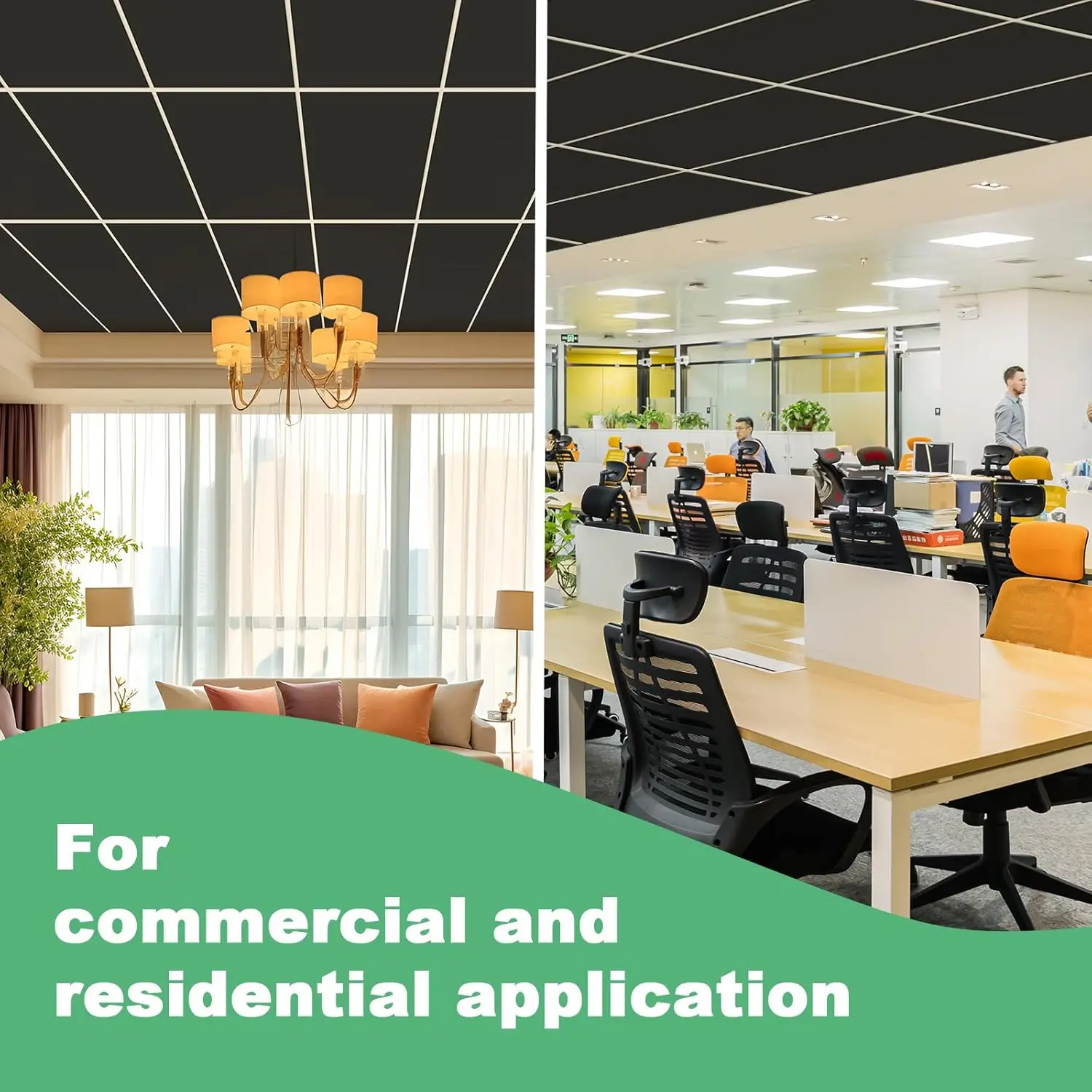 بلاط سقف على شكل قطرة سوداء ناعمة بطول 2 قدم × 4 أقدام، لوحة سقف PVC مقاس 24 × 48 بوصة - مقاومة للماء وقابلة للغسل ومعدلة للحريق - PVC عالي الجودة #3