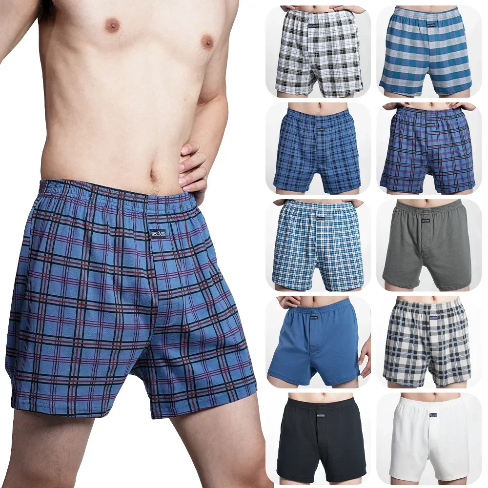 2024 Men\'s 100% Cotton Boxer Shorts Foreskin Underwear High Waist Big Underpants Casual Plaid Plus Size Aro Alo Allo Pants M-3XL