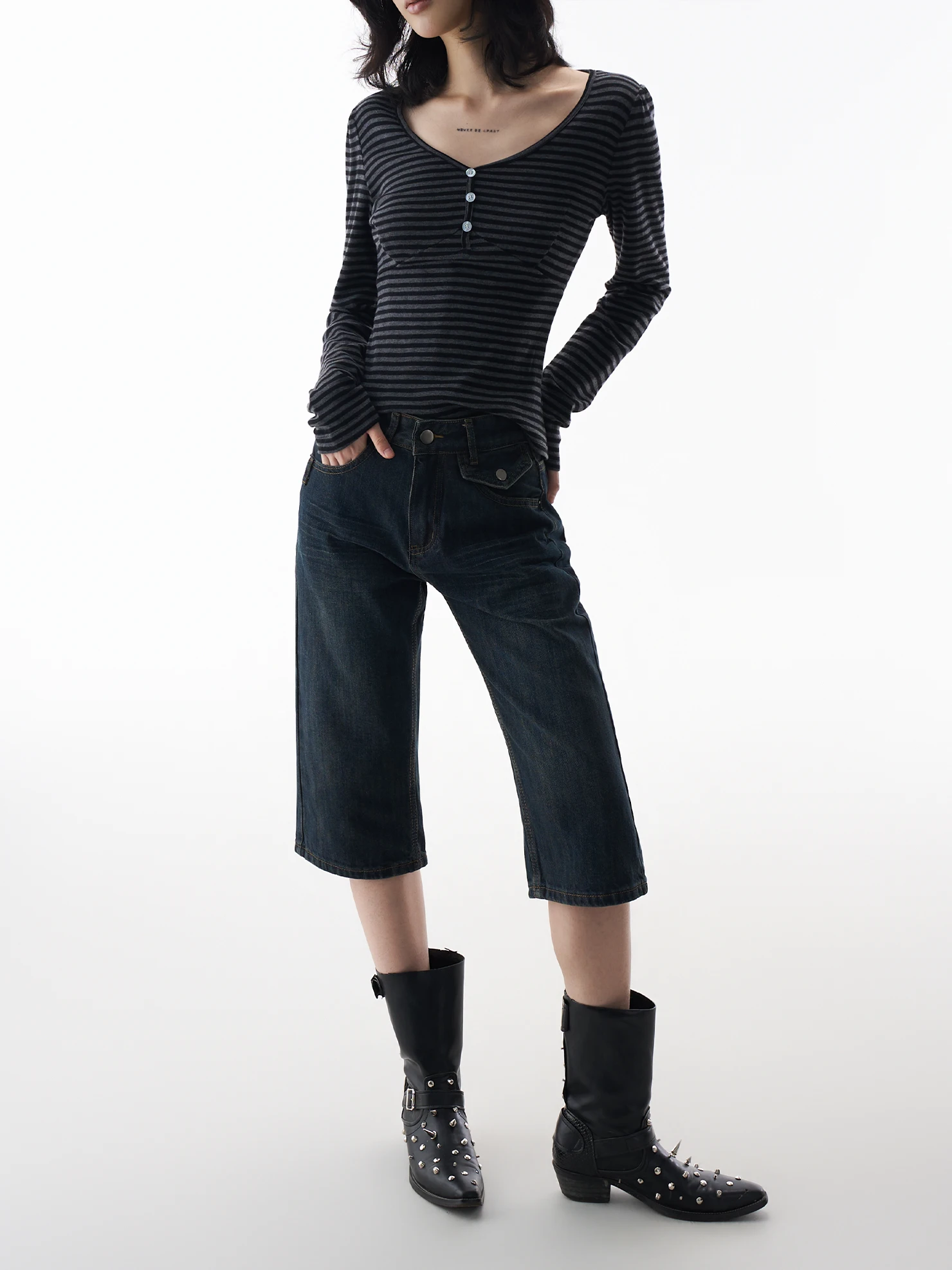 

American Retro Low Waist Denim orts Women's Capri Pants Six Parts Summer New Slimming Straight Leg Jeans Casual Cotton