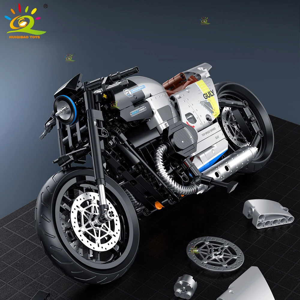 HUIQIBAO 1:8 bloques de construcción de motocicleta clásica modelo de alta tecnología Moto City Racer ladrillos juguete para chico niños adultos juego de coches MOC