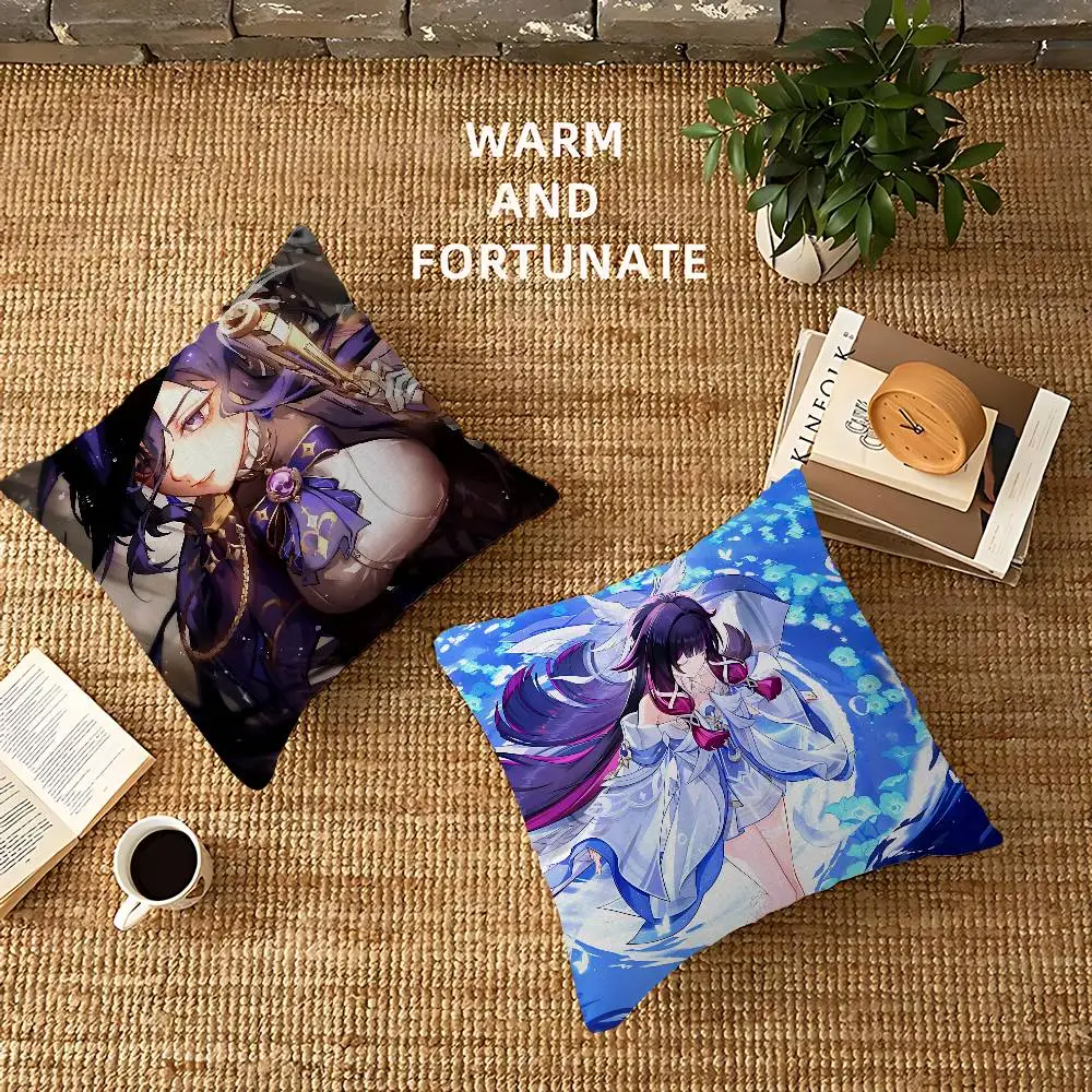 Popular C-Columbia G-Genshin I-Impact Pillow Covers Cartoon Sofa Decorative Home Double-sided Printing Short Plush Cushion Cover