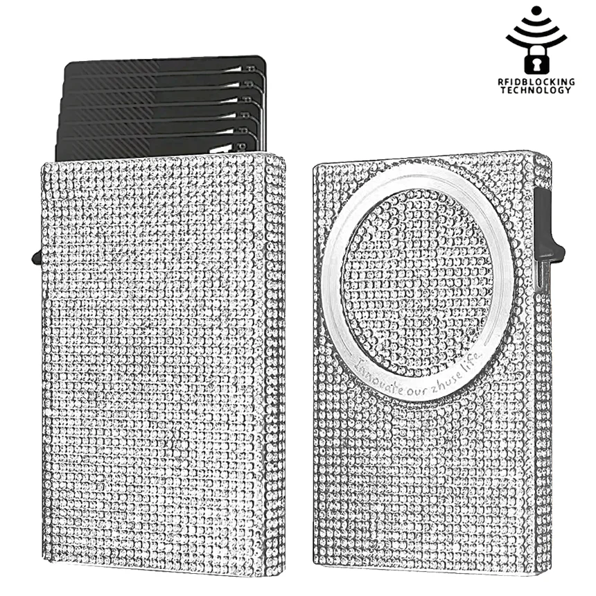 

Женский минималистичный бумажник из алюминиевого сплава, магнитный автоматический выдвижной бумажник с защитой от кражи и блокировкой кисти