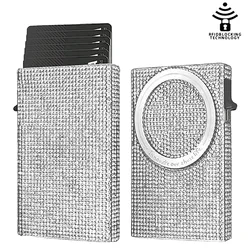 Women's Minimalist Aluminum Alloy Wallet, Magnetic Automatic Side-thrust Pop Up Card Holder With Anti-theft Brush Blocking