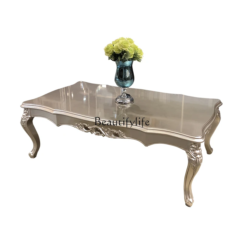 

French solid wood coffee table, European living room fashion and luxury, villa tea table carved neoclassical table