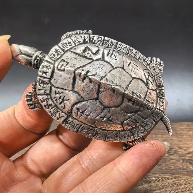 Vintage White Copper Alloy Dragon Turtle Pendant Ornament, Wealthy and Long-Lived Money Turtle Keychain, Dragon Turtle Small Orn