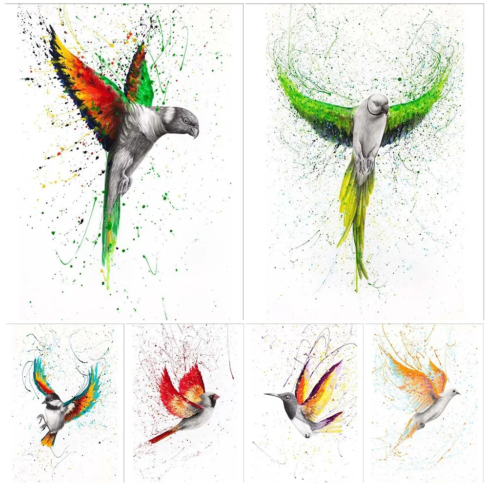 Watercolor Feather Flying Bird Oriole Poster Wall Art Canvas Painting Posters Home Decor Wall Pictures For Living Room Unframed