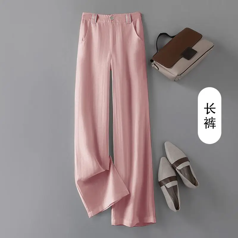 

Tencel Linen Wide-leg Pants for Women's Summer Thin New High-waist Drape Casual Sunscreen Cotton and Linen Straight Trousers