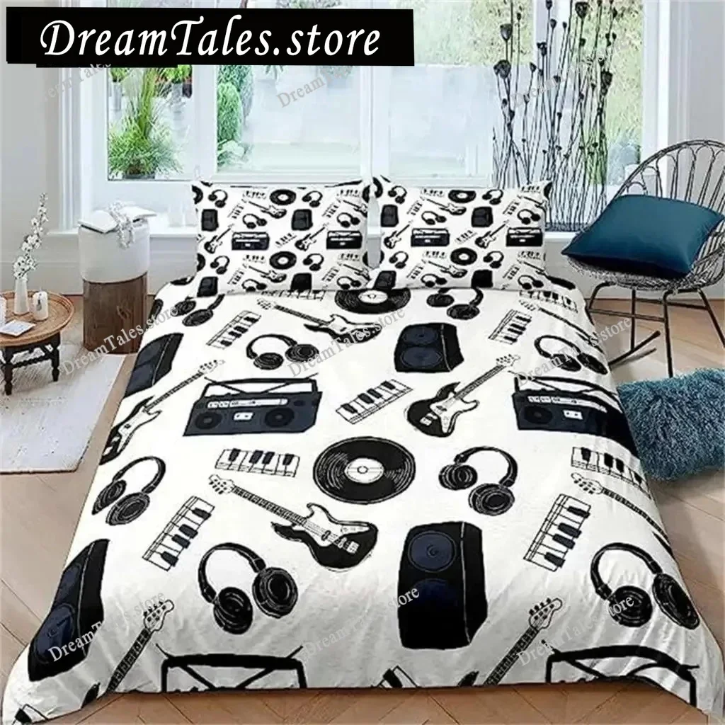

Music Bedding Set Vintage Blues Comforter Cover Old School Guitar Records Duvet Cover Queen Size Room Decor Home Textileextile74