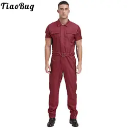 Mens Short Sleeve Work Overalls Resistant Coverall Front Zipper Mechanics Workwear Jumpsuits Dungarees Working Uniform Rompers