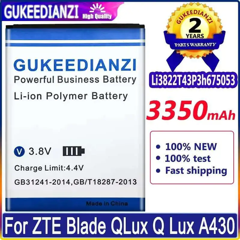 

3350Mah Mobile Phone Battery Li3822t43p3h675053 For Zte Blade Qlux Q Lux A430 Long Lasting
