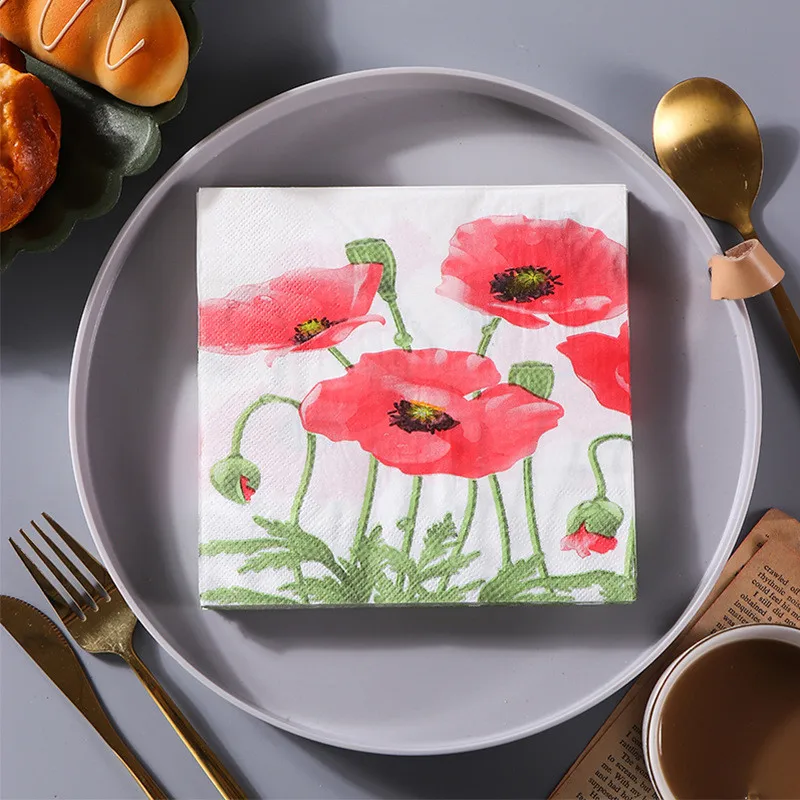 

20Pcs/pack Plant Flower Printed Disposable Handkerchiefs Decoupage Paper Wedding Party Decor Disposable Cocktail Napkins