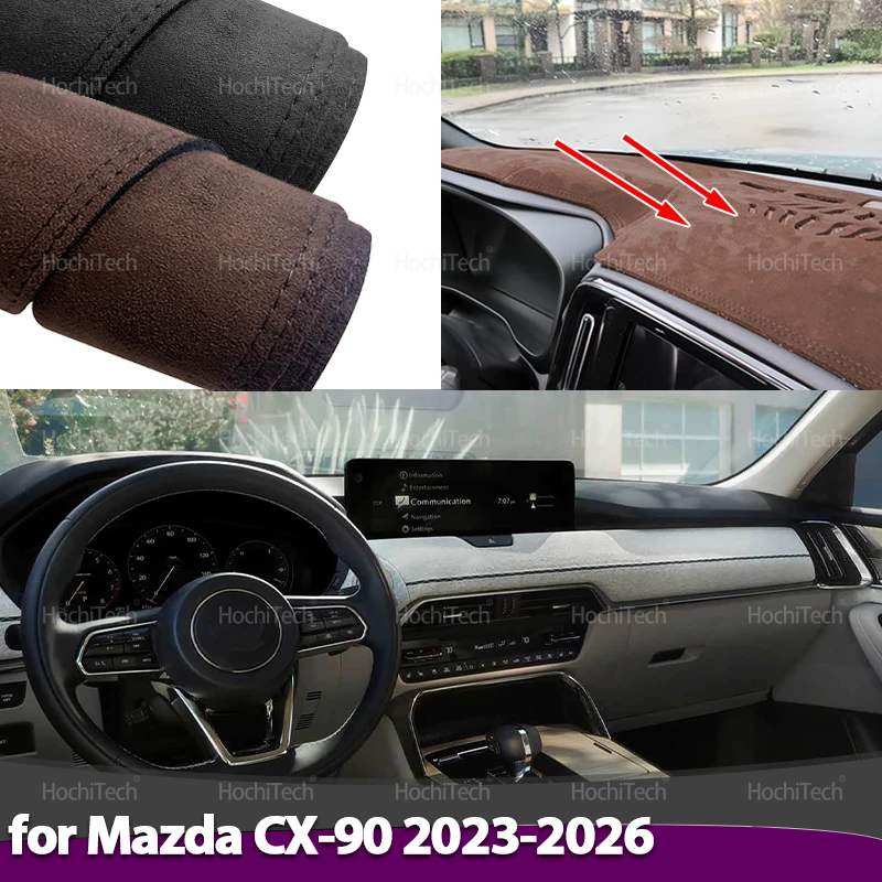 

Для Mazda CX-90 CX90 CX 90 KK 2023 2024 2025 2026 Автомобильный Стайлинг Замшевая кожа Черный коврик для приборной панели Коврик для приборной панели