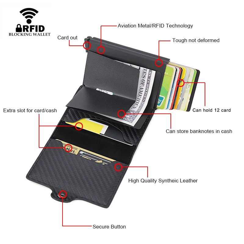 Top Quality Rfid Wallet Men Money Bag Mini Purse Male Aluminium Card Wallet Small Clutch Leather Wallet Thin Purse Carteras 2022