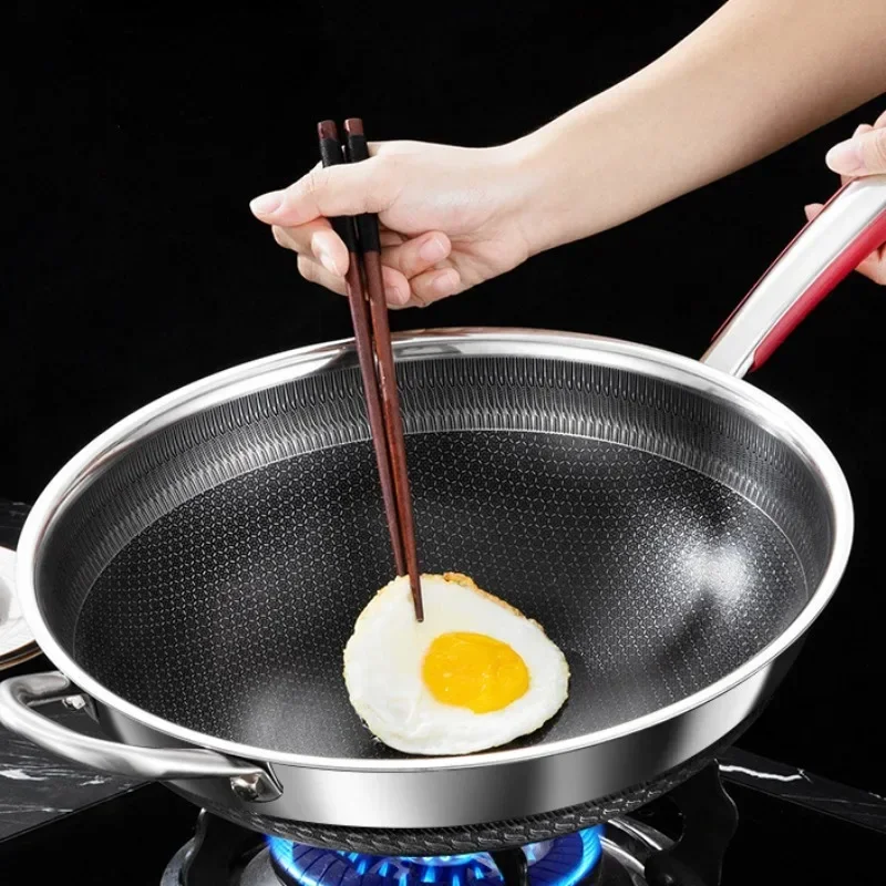 uncoated Pans 316 Stainless Steel Frying Pan Non-stick Double-sided Screen Honeycomb Pancake Omelet Multi-functional Steak Wok