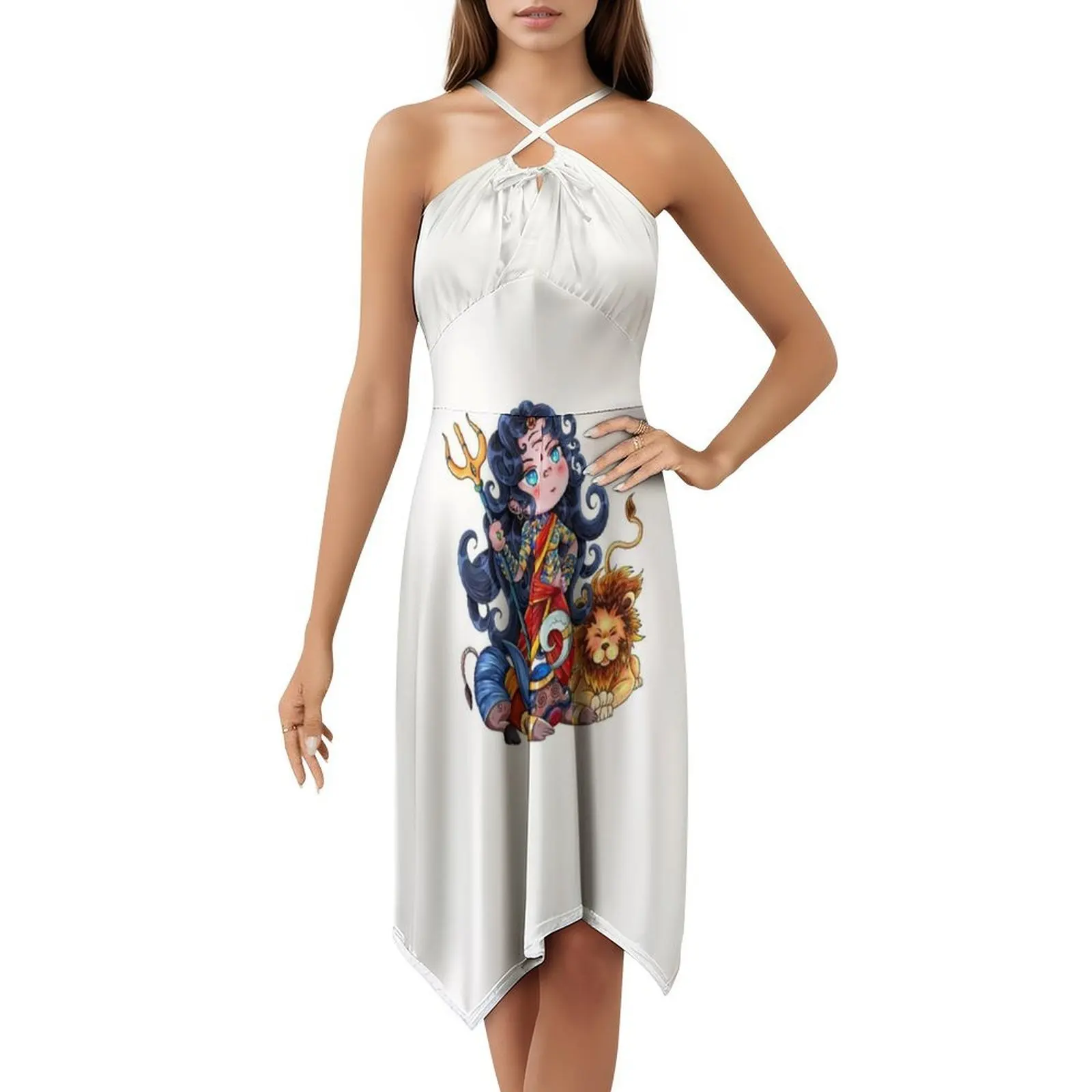 لطيف آلهة Durga فستان بصدر مفتوح فستان أنيق الصيف فستان الحفلات للنساء تشيبي لطيف آلهة الهندوسية Durga الإناث الهندية