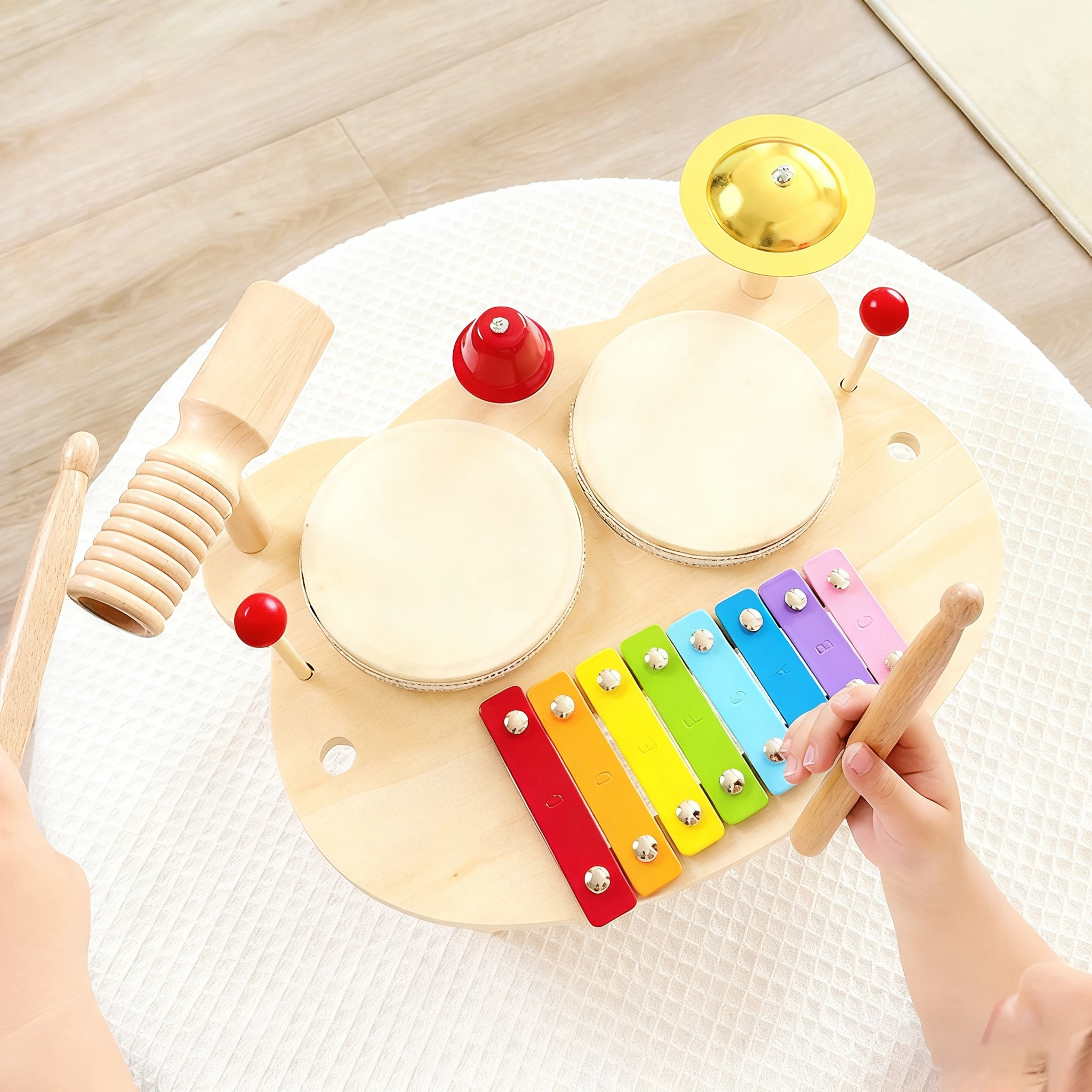 Conjunto de tambor xilofone de madeira para crianças montessori instrumentos musicais do bebê brinquedos conjunto de tambor instrumentos de percussão brinquedo musical presente