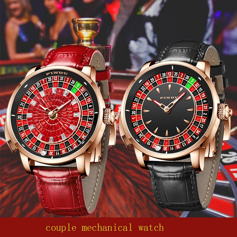 Pindu Player Gambling Series Couple Men's and Women's Watch Roulette Poker Game Fully Automatic Design Party Watch