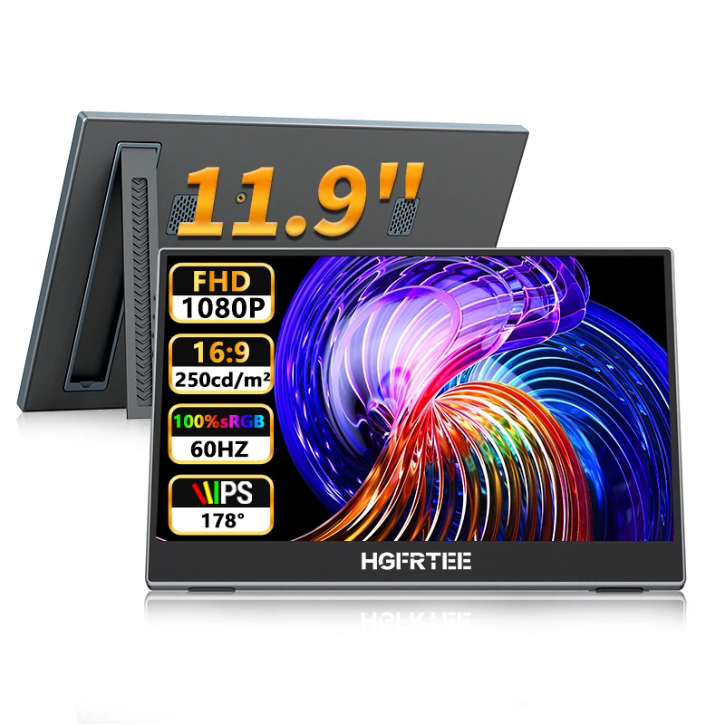 HGFRTEE 11,9 inch draagbare monitor 100% sRGB 1080P met 60Hz USB-C en HDMI extern display voor XBox PS5 Switch Loptop tweede scherm