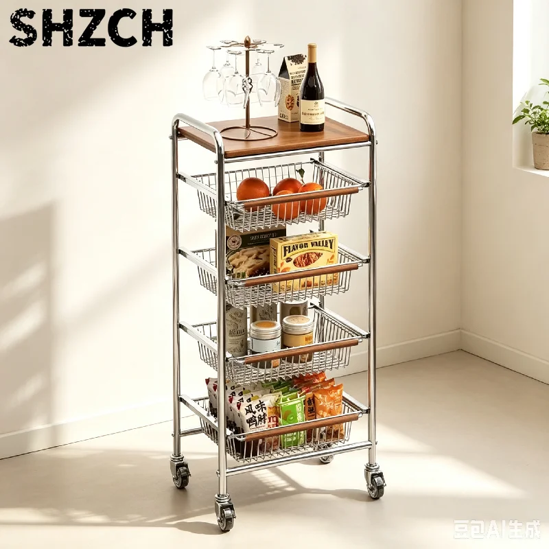 Middle times trolley cart for Restaurant house Dining room storage shelf partition move snacks storage sofa side narrow shelves