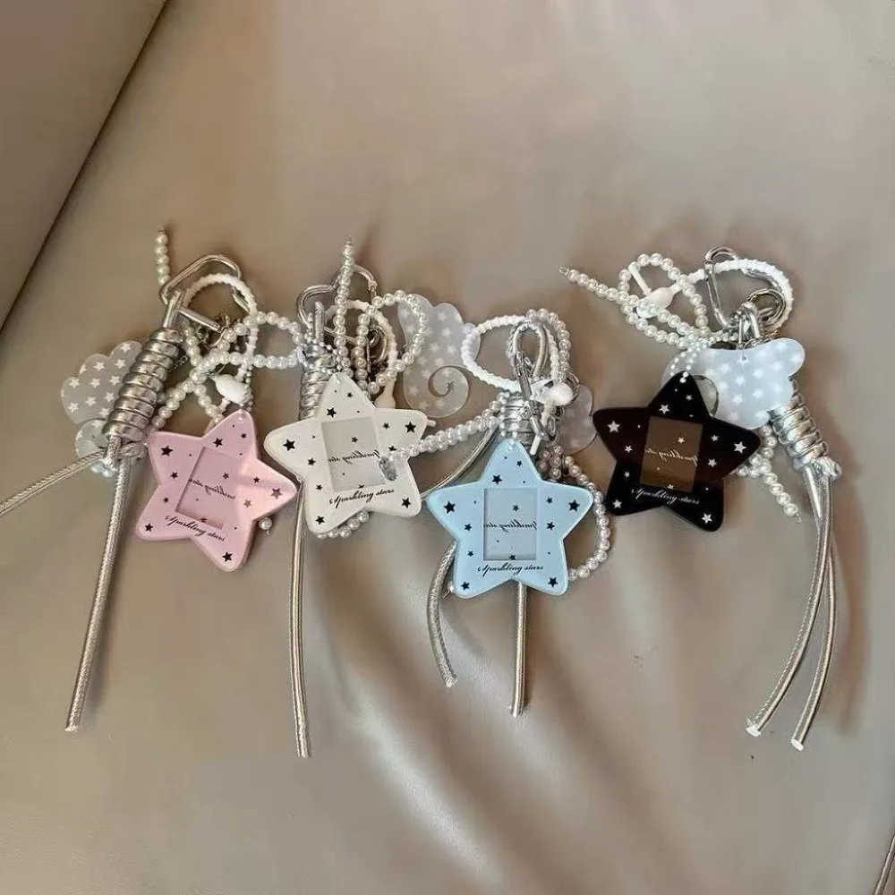New Braided Rope Bow Wing Bag Pendant Heart Leather Bag Charm Keychain Pearl Decoration Star Photo Card Holder Bag Decoration