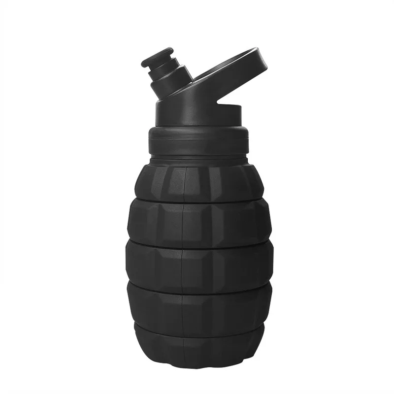 Plastic Grenade Water Bottle Retractable Folding High Temperature Resistant Food-Grade Silicone Cycling Sports Kettle