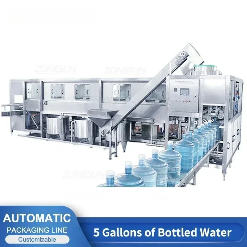 ZS-AFMW 900 BPH 5 galones PET Máquina de llenado de agua embotellada Línea de embalaje de sellado Fabricación de producción en masa