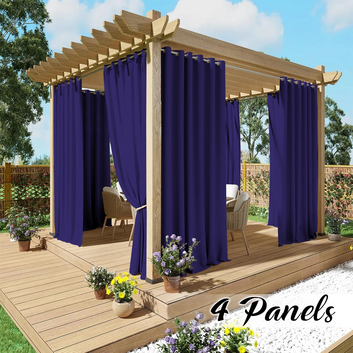 4 Uds. Cortinas opacas impermeables para exteriores, aislamiento térmico, decoración de jardín, ojales, cortinas de privacidad superiores para Patio, porche, pérgola, cenador
