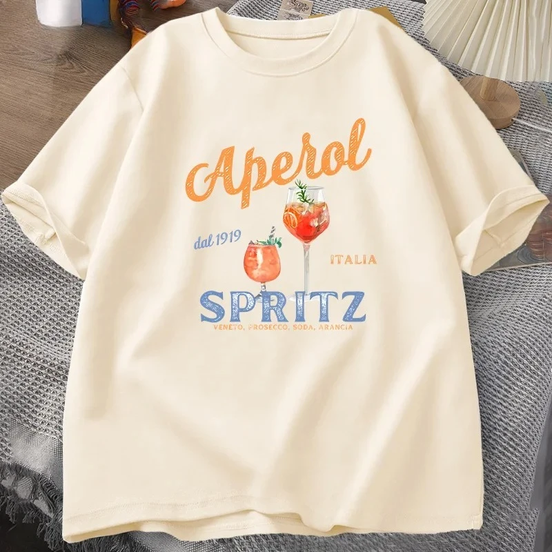 

Футболка Aperol Spritz с принтом Aperol в итальянском стиле, летняя футболка с итальянским графическим рисунком, дышащая, повседневная, удобная, с принтом