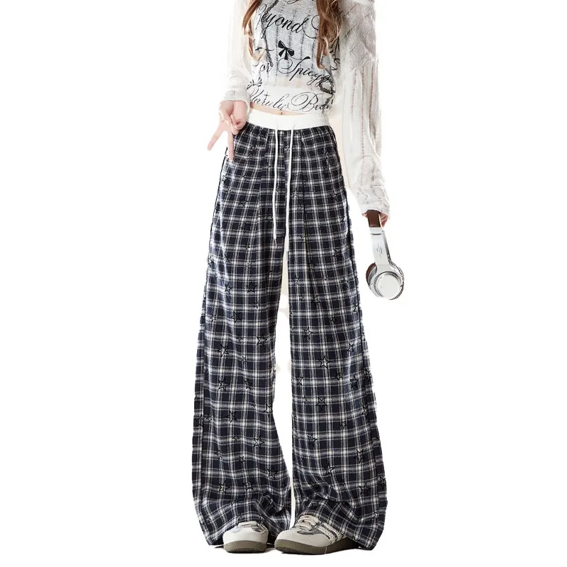 Black Checkered Pants 3D Printed Women's Early Autumn Loose Casual Versatile Quick Drying Straight Leg Pants Trend