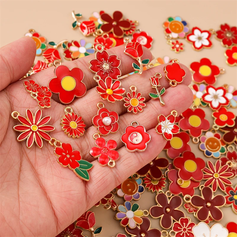 10/20 Stück Gemischte Zufällige Bunte Emaille-Blumen-Anhänger für Schmuckherstellung Ohrringe Halsketten Armbänder DIY Bastelbedarf – Detail 5