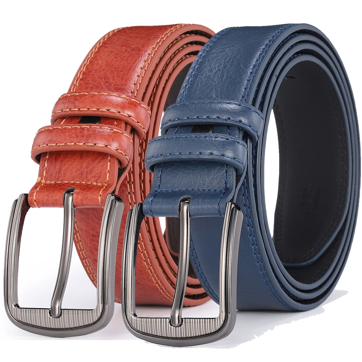 Male Men Casual Fashion Waist Belts Genuine Leather Pin Buckle Luxury Designer Belts for Men Dress Daily Wear Blue Red Brown