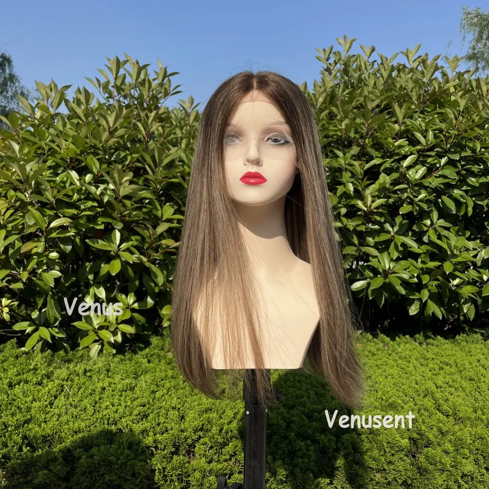 Natural European Hair Lace Top Wig Same Hair Length Jewish Wig Blonde Mix Highlights Transparent Lace Front Wigs 100% Remy Hair