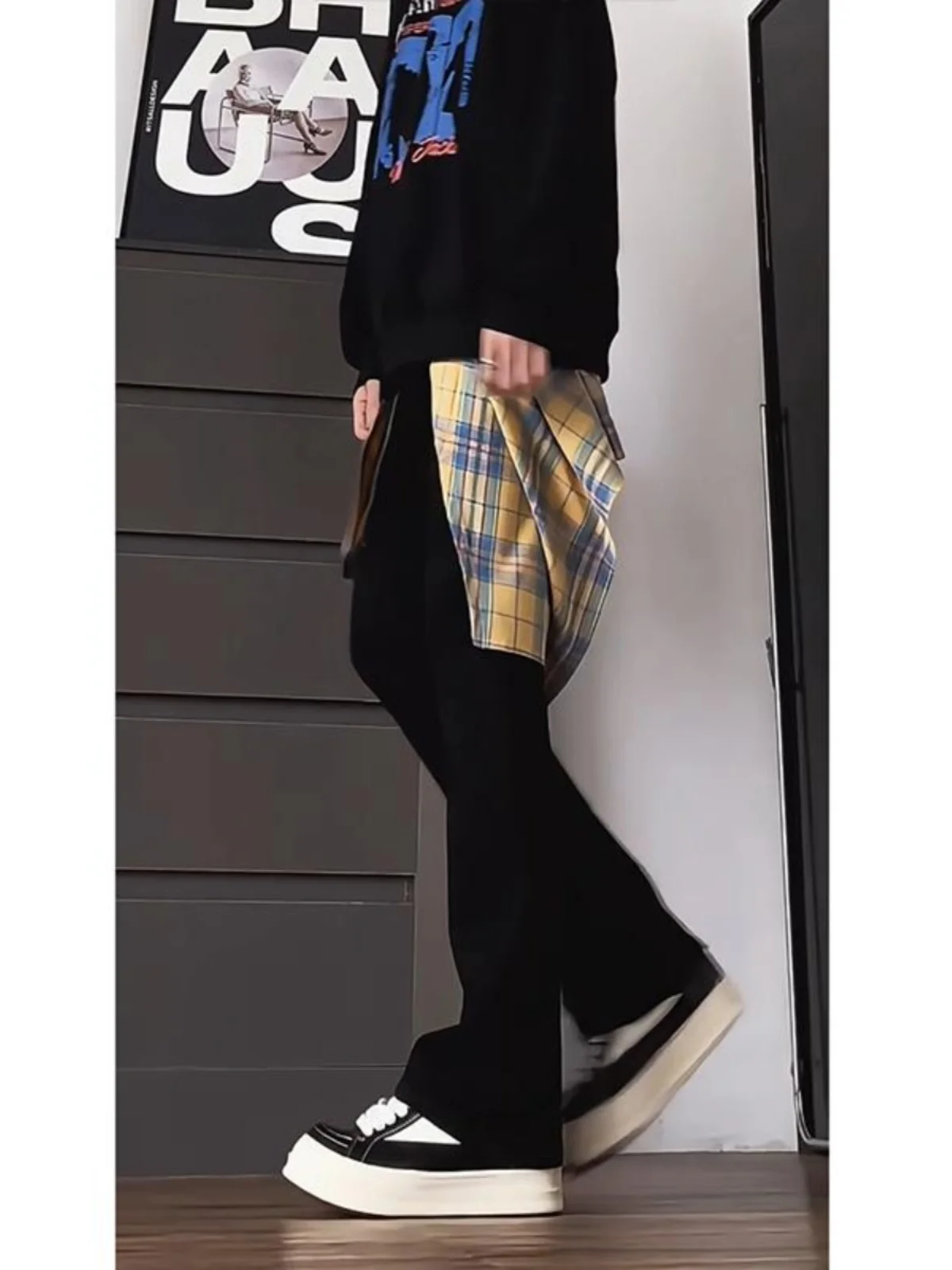 High Waist Pure Bla Slim Fit Men's Jeans Knife  Straight Vibe High Street American Narrow Micro Flare Pants