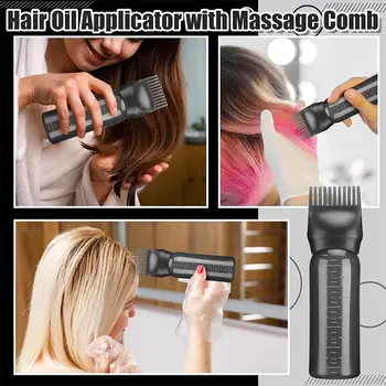 Lahvička na aplikaci vlasového oleje, se 3 špičatými uzávěry a 6uncovou lahvičkou na barvení vlasů s hřebenem na kořínky, vhodná pro pokožku hlavy (černobílá) 10 nejlepší prodej lahvička s aplikátorem na vlasy - №3