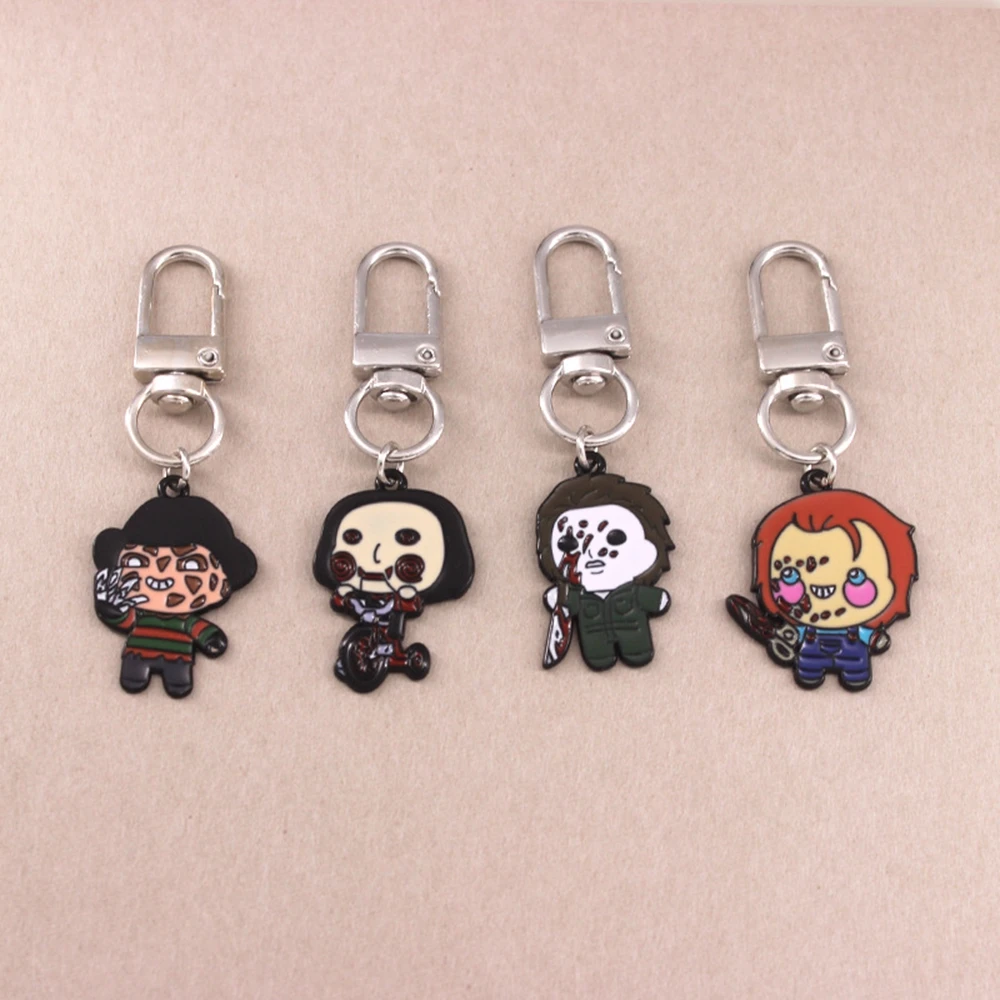 Halloween Scary Ghost Baby Keychains Phone Toy Pendant Cartoon Anime Horror Killer Keyrings Cartoon Anime Metal Holder Kids Gift