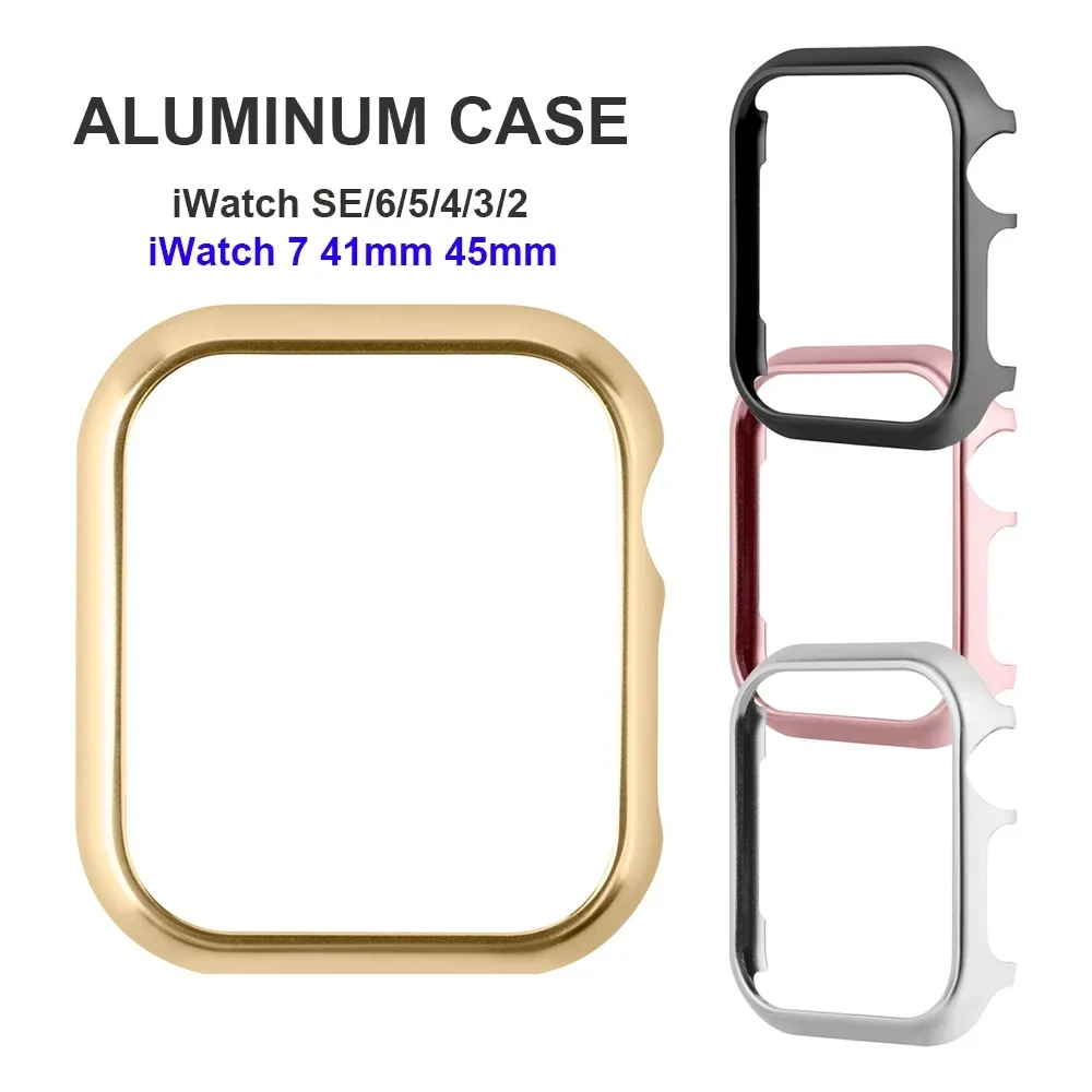 Accessories for Apple Watch Case 45mm 44mm Metal Bumper Protective Cover Frame for iWatch SE Series 7/6/5/4 Cases Aluminum Gold