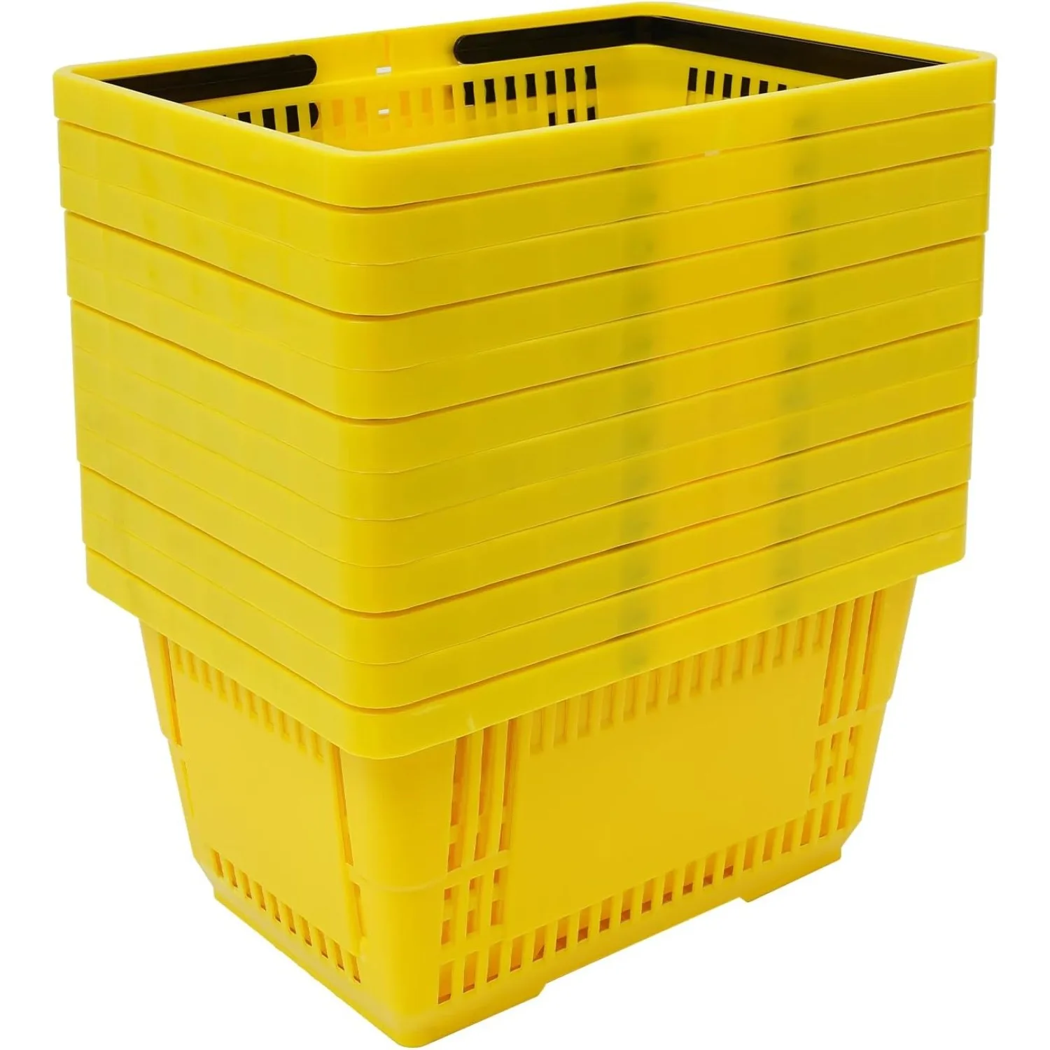 

12PCS Yellow Plastic Shopping Baskets with Handles, Portable Retail Baskets Grocery Basket with Handles,18L Hand Shopping Basket