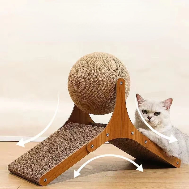 Cat Grabbing Board Wooden Cat Climbing Frame Vertical Scratch Resistant Cat Toy Rotating Sisal Rope Cat Grabbing Ball Cat Tower