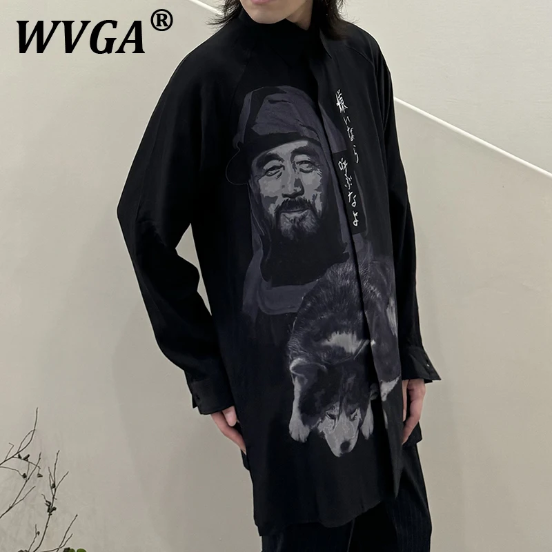 

WVGA Tops Spring Autumn New Man Tide High Street Darkwear Printed Trendy Design Niche Chic Casual Long Sleeved Shirts Ins W11454