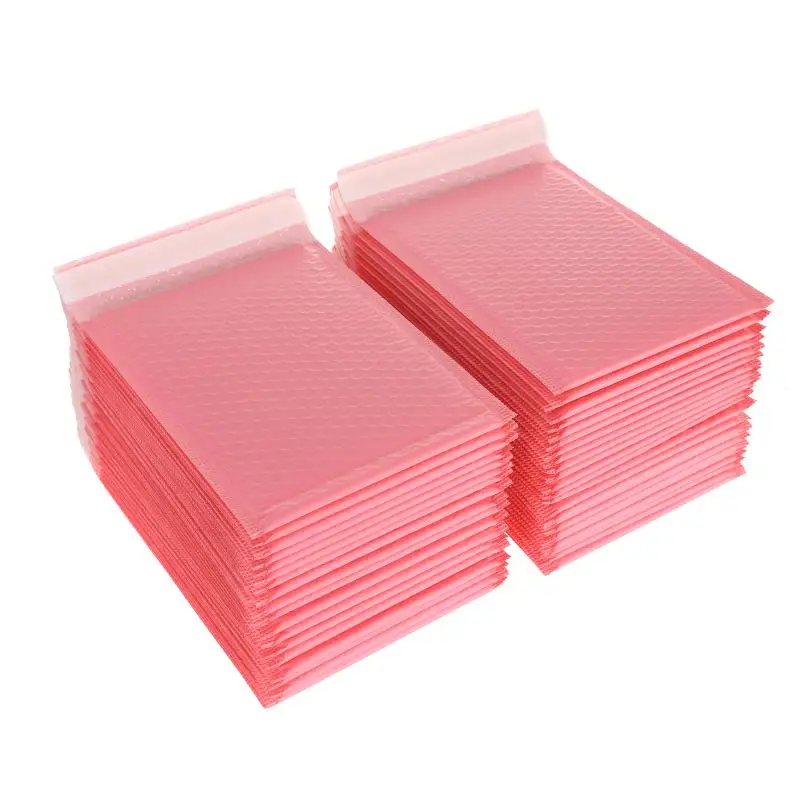 50 Stuks Bubble Mailers Gewatteerde Mailing Enveloppen Mailer Poly Voor Xmas Cadeau Verpakking Zelfzegel Zak Roze Verzending Envelop Zakken