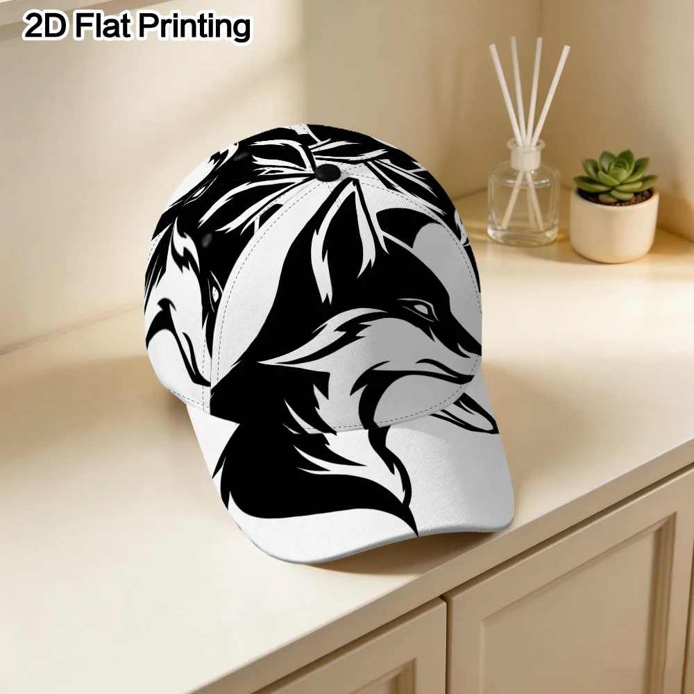 Baseball Cap Featuring Black Fox Silhouette, Suitable for All Seasons. This Fashionable Unisex Headgear Is Breathable