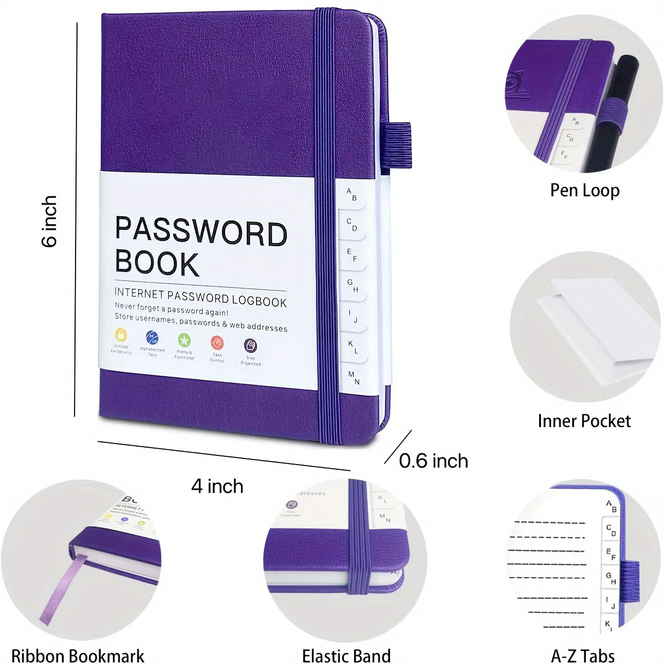 Password book with letter label. Senior hardcover Password Manager Notebook, Internet Password log diary, computer and website