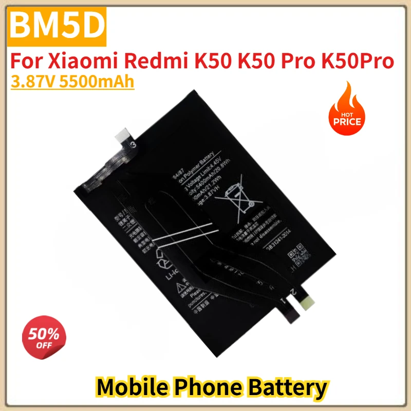 

BM5D High Quality Phone Battery 3.87V 5500mAh For Xiaomi Redmi K50 K50 Pro K50Pro Brand New Replacement Battery