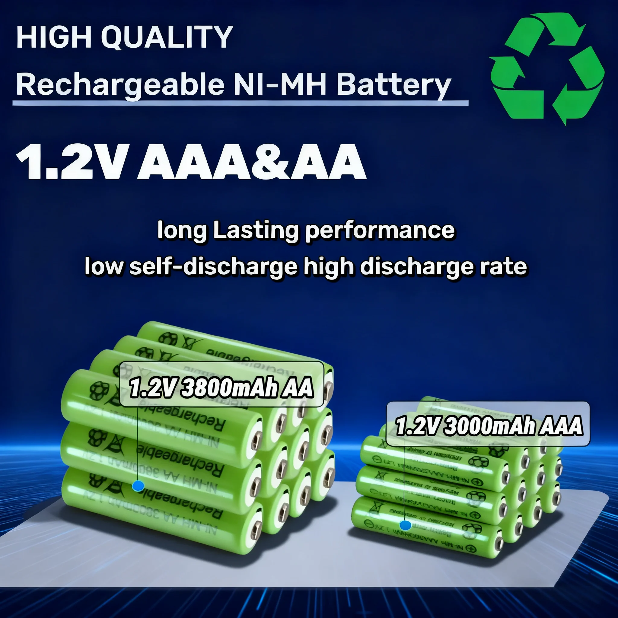 

High Capacity Ni-MH Rechargeable Batteries AA 3800mAh AAA 3000mAh for Camera Toys Flashlight RC Car Long-lasting