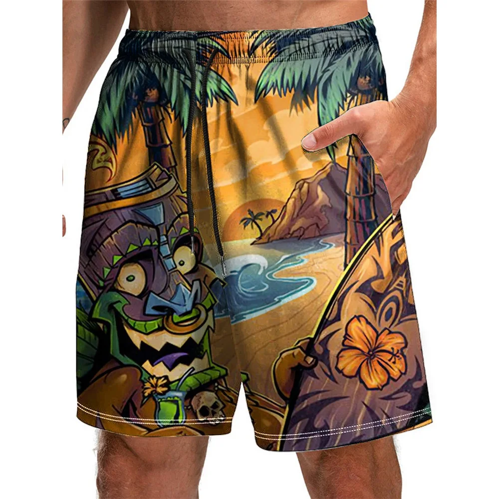 HX Fashion Men's Shorts Hawaii Bohemia Mask Coconut Tree 3D Graphic Board Shorts Polyester Casual Pockets Pants Dropshipping